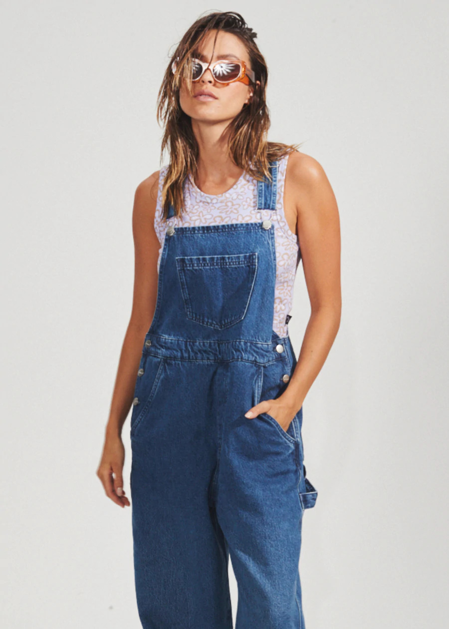 Afends Womens Louis - Organic Denim Baggy Overalls - Washed Black – Raflin