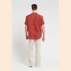 Lennon - 100% Hemp Grandpa Shirt - Red Clay - M