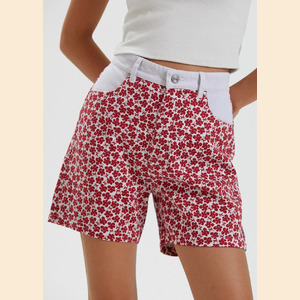 Shelby - Hemp Canvas Floral High Waisted Shorts 