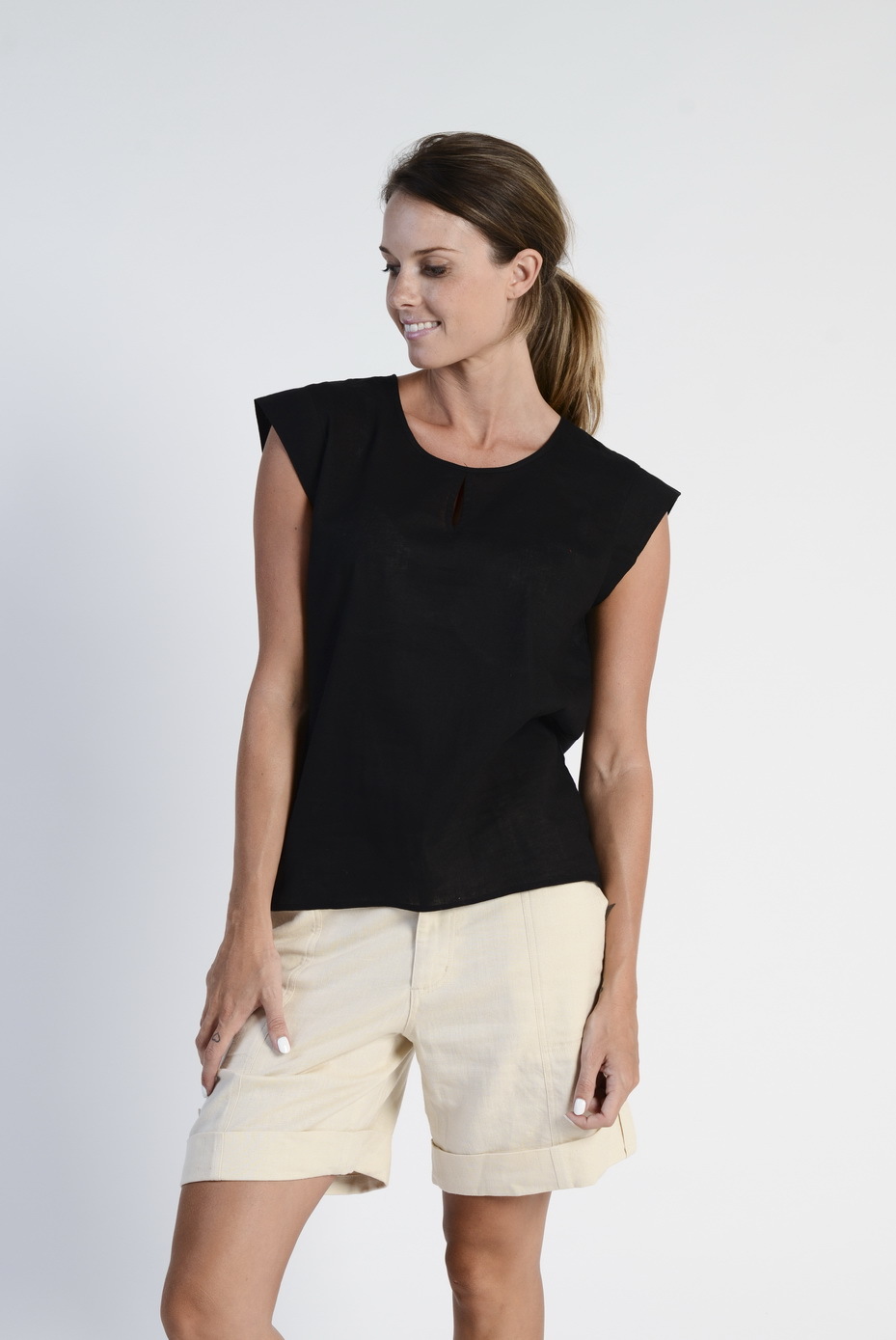 Hemp Cotton Blouse with Capped Sleeves