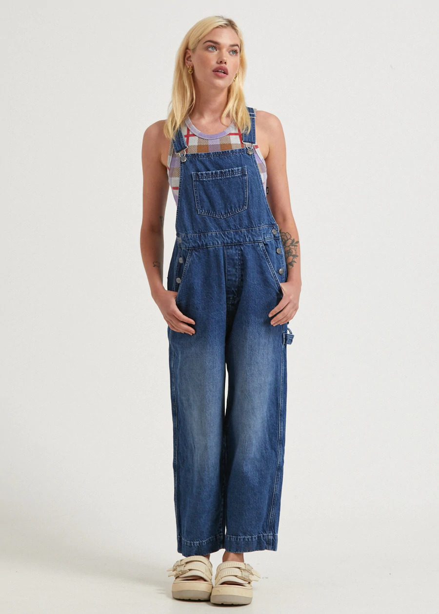 Afends Womens Louis - Organic Denim Baggy Overalls - Washed Black – Raflin