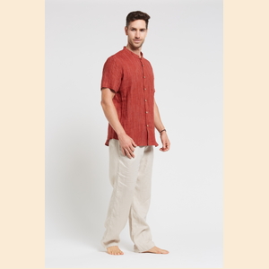 Lennon - 100% Hemp Grandpa Shirt - Red Clay - M