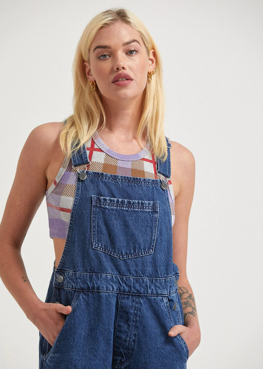 Afends Womens Louis - Organic Denim Baggy Overalls - Washed Black – Raflin