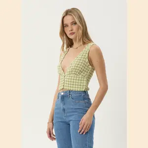 Darcy - Hemp Check Button Top