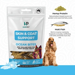 Skin & Coat Support | New Zealand Hoki Fish Hemp Infused Treats for Dogs 70g