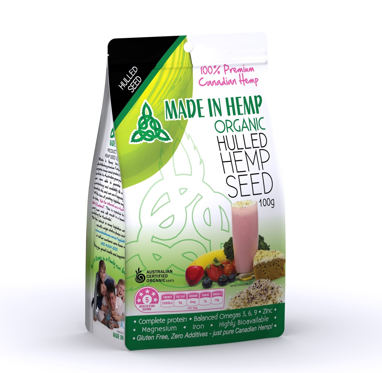 Certified Organic  Hulled Hemp Seed  - 100g
