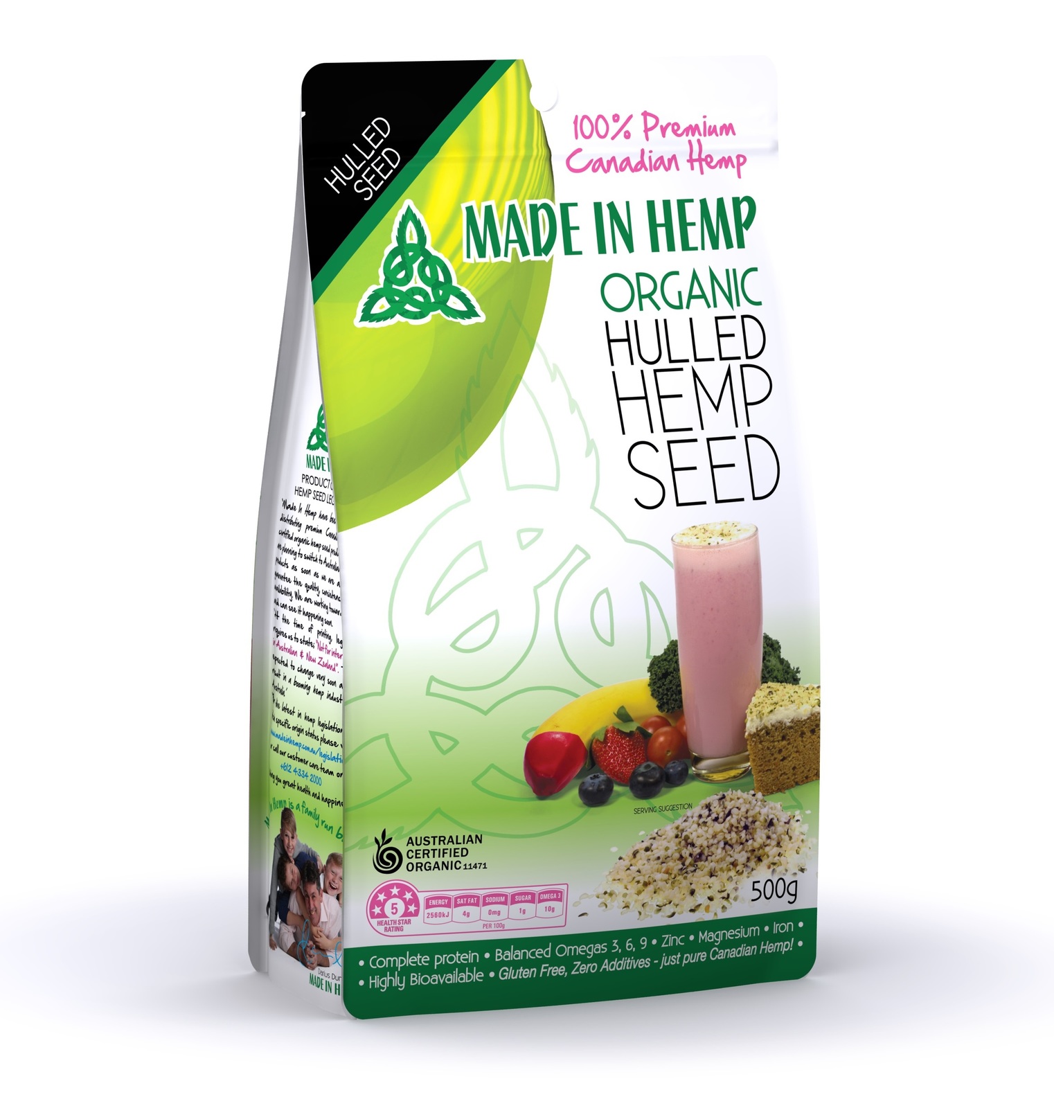 Certified Organic  Hulled Hemp Seed  - 500g