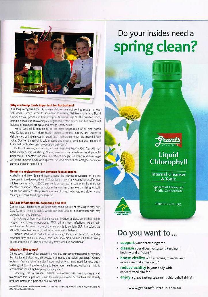 Second page of 2013 Australian hemp foods article featuring Made In Hemp and hemp smoothies